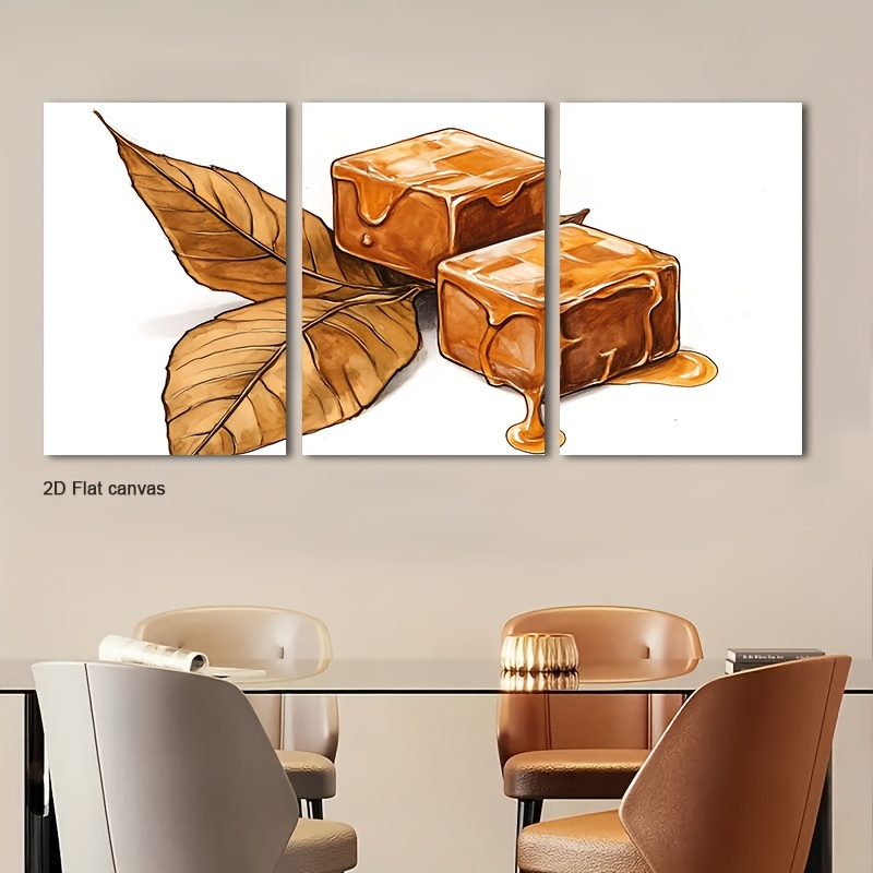 Canvas Wrap Ready - Frameless canvas 3pcs Modern Caramel &